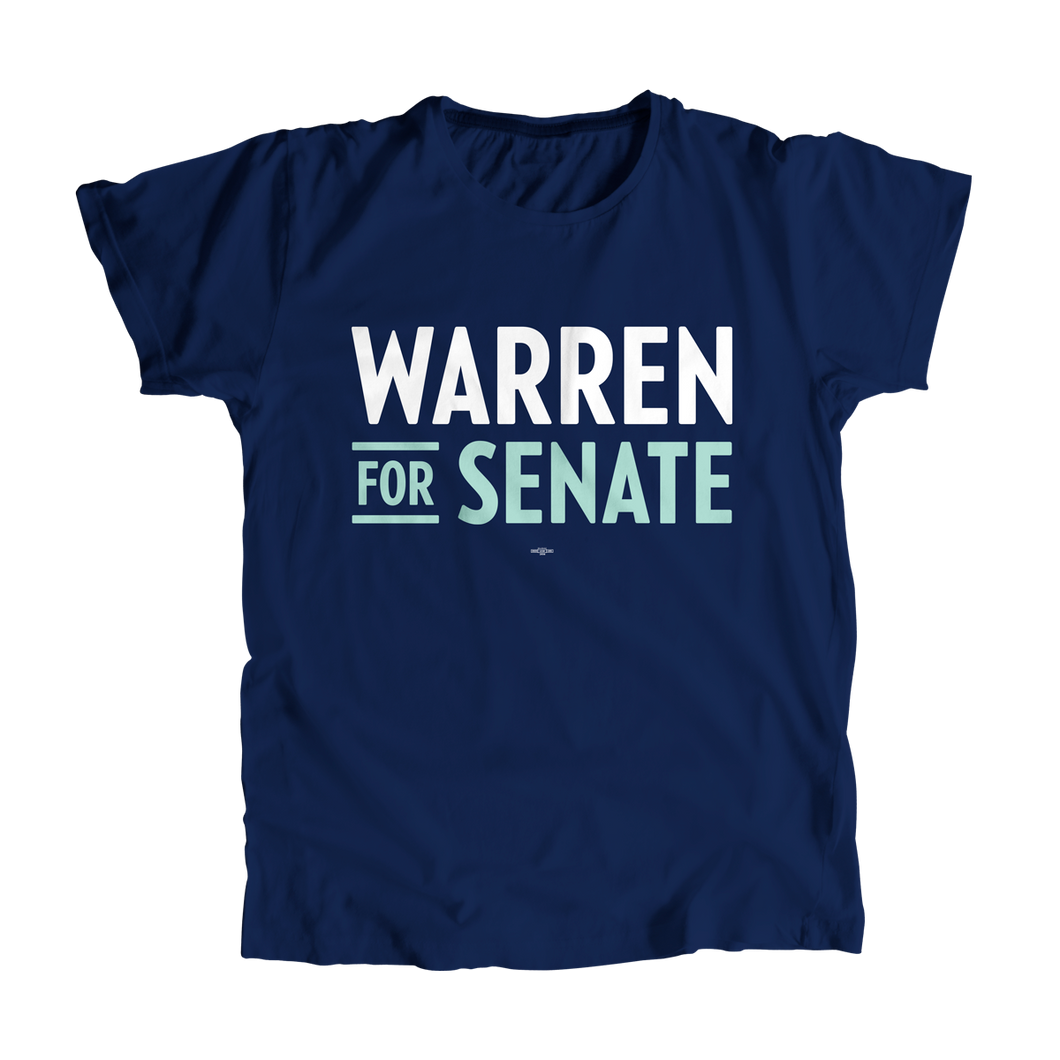 Navy unisex t-shirt with the Warren for Senate logo in white and liberty green (7456194363581)