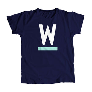 Warren "W" Minimalist Unisex T-Shirt in Navy and White. (4361773940845) (7433025749181)