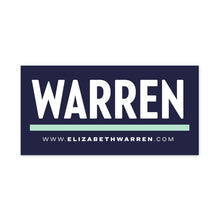 Load image into Gallery viewer, Navy rectangular car magnet with WARREN logo in white with liberty green underline and white URL beneath the logo (3928571281517)