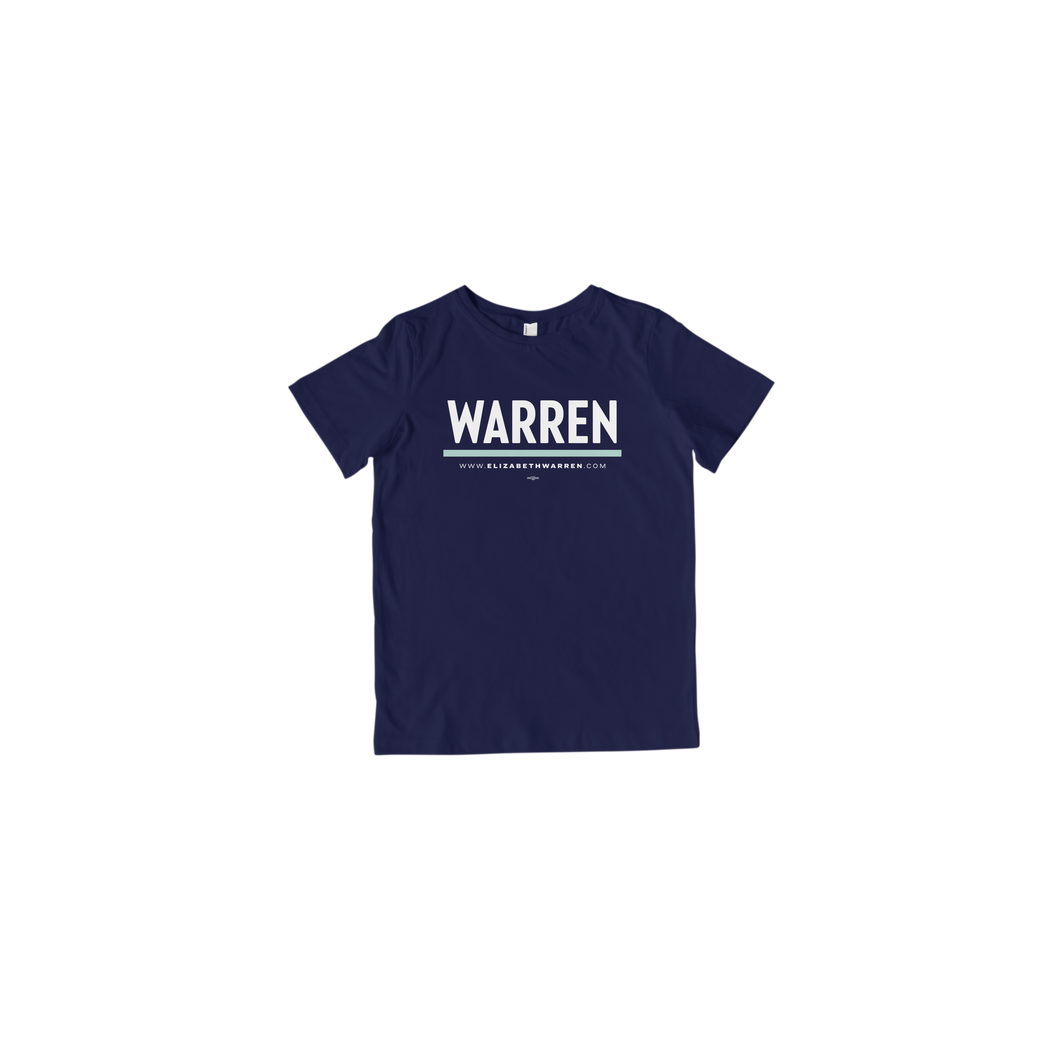 Warren Navy Toddler T-Shirt with white and liberty green lettering.  (4473971409005) (7433026568381)