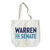 Natural canvas tote bag with the Warren for Senate logo in navy and mid-blue (7456194199741)