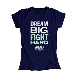 Navy Dream Big, Fight Hard Fitted T-Shirt with white and liberty green type. (1518922530925) (7431682818237)